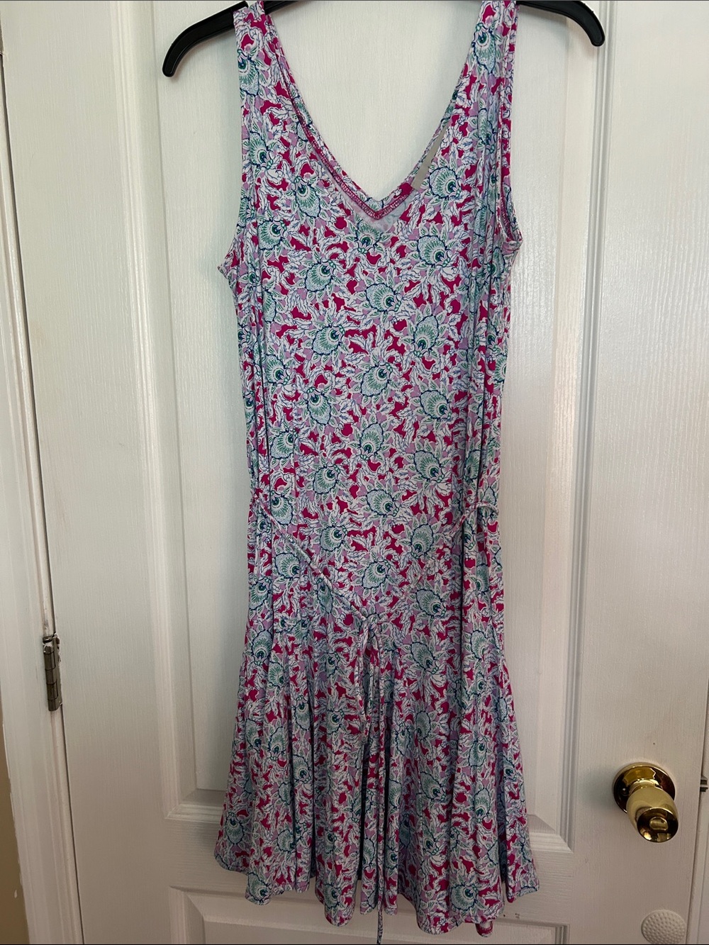 LOFT Floral V-Neck Sleeveless Midi Dress in Pink/Teal 20 PTP. Soft and stretchy.